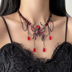 Length: 41-50cm Red Gothic Jewelry For Party, Red Beaded Pendant Necklace, Red Pendant Necklace With Lobster Clasp, Red Long Necklace For Gift, Party Dangle Chain Necklace With Lobster Clasp, Gothic Red Jewelry With Lobster Clasp, Red Gothic Jewelry With Lobster Clasp, Red Jewelry With Lobster Clasp For Party, Red Long Necklace With Adjustable Chain