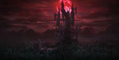 an image of a red moon rising over a castle