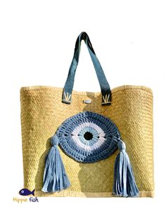 Straw tote bag with denim handles, straw bag with crochet evil eye, large beach tote palm straw bag , eco bag, large straw tote beach bag Crochet Evil Eye, Unique Tote Bag, Woven Tote Bag, Straw Tote, Eco Bag, Gifts Cards