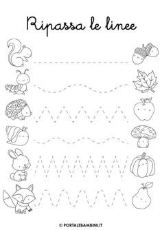 a printable worksheet for the spanish alphabet with pictures of animals and leaves