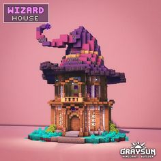 an image of a house made out of legos on the ground with text overlay that reads wizard house