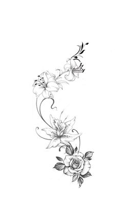 a black and white drawing of flowers