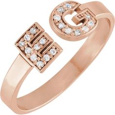 14k Rose Gold Personalized Diamond Two Letter Initial Ring Metal: 14k Gold Stone: Genuine Diamonds Custom made or made to order Specifications Based on a Size 7 Weight: 1.681 DWT (2.61 grams) Material: Gold Stone: Genuine Diamonds Approx. Shank Base Width: 3 mm Diamond Color: H Surface Finish: Polished Approx. Top Dimensions: 6 mm Diamond Clarity: I1 Enter personalization details in the shopping cart by clicking Add a note to your order For example as shown on the picture: Left Letter: E Right L Personalized Initial Ring, Silver Bow, Initial Ring, Initial Jewelry, Gold Stone, Ring Metal, Personalized Initials, White Rose Gold, 14kt Gold