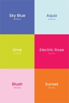 Mada Studios | Personal Brand Identity Aqua Blue Colour Combination, Aqua And Lime Color Palette, Vibrant Design Graphics, Color Combinations Two Colors, Energetic Brand Identity, Fun Palette Color, Bright Home Color Palette, Vibrant Orange Color Palette, Sharp Color Palette