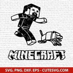 a black and white image of a minecraft character with the word minecraft on it