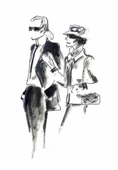 An Imaginary Meeting Between Coco Chanel and Karl Lagerfeld. Original drawing by Karl Lagerfeld. Chanel Karl Lagerfeld, Karl Lagerfeld Fashion, Drawings For Boyfriend, Michael Kors Designer, Diy Sweatshirt, Gabrielle Chanel, Illustration Sketches