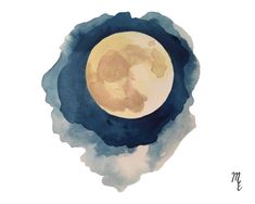 a painting of a full moon in the sky with blue and white clouds around it