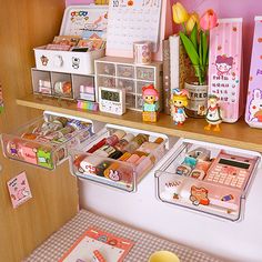 an assortment of items displayed on shelves in a store