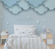 Add a playful touch to your living space with our 3D Clouds Blue Boy Wallpaper. This peel-and-stick wallpaper features adorable forest creatures, making it perfect for a modern kids' room or nursery. Easy to apply and remove, this removable wallpaper allows you to update your décor effortlessly. Bring joy and charm to any room with this delightful wall art. ✨ K E Y * F E A T U R E S ✨ 🌿 Vibrant and Lasting Colors: Immerse yourself in the enduring beauty of our wallpapers, renowned for their viv Blue Boy Wallpaper, 3d Clouds, Kindergarten Wallpaper, Boy Wallpaper, Wallpaper Kids, Modern Kids Room, Blue Boy, How To Install Wallpaper, Forest Creatures