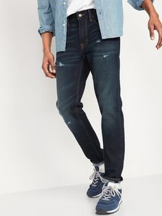 "Our Relaxed Slim Taper Jeans have a modern fit, with a little more room up top & a slim leg opening.  Don't sacrifice style for comfort -- get both.  Contoured waistband, with button closure and built-in belt loops.  Zip fly.  Riveted scoop pockets Casual Jeans With Zipper Closure For Everyday, Casual Everyday Jeans With Zipper Closure, Everyday Straight Leg Bottoms With Pockets, Everyday Dark Wash Bottoms With Pockets, Everyday Denim Bottoms With Pockets, Casual Jeans For Everyday Fall Use, Casual Fall Jeans For Everyday Use, Repair Jeans, Taper Jeans