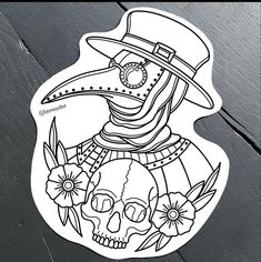 a sticker with a skull wearing a top hat