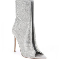 Steve Madden Finley-R Rhinestone Embellished Peep Toe Stiletto Boots From Steve Madden, The Finley-R Rhinestone Embellished Peep Toe Stiletto Boots Feature: Synthetic Upper Rhinestone Embellishments Peep Toe Construction Side Zipper Closure Synthetic Lining Synthetic Outsole Approx. 4" Heel Height Imported. New Without The Box. There Are Some Store Markings On The Sole. Crystal Boots, Steve Madden Boots Ankle, Brown Suede Ankle Boots, Platform Boots Chunky, Boot Bling, Steve Madden Boots, Bling Shoes, Black Suede Booties, Western Booties