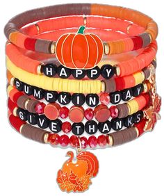 Thanksgiving Bracelets Clay Beads, Fall Inspired Clay Bead Bracelets, Fall Themed Bracelets, Thanksgiving Clay Bead Bracelets, Fall Bracelet Ideas, Bracelets Fall, Fall Bracelets, Turkey Earrings, Bracelets Heishi