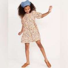 Not Brand New But Never Worn Puff Sleeves Swing Dress Tie Neck Standard Old Navy Youth Medium Fit Bundle With Mom’s Matching Dress To Save (Size M, Sold Separately) Playful Peach Spring Dress, Playful Peach Summer Dress, Peach Floral Dress, Kids Puff, T Shirt For Boys, Photo Style, Children's Fashion, Dress For Girls, Rounded Neckline