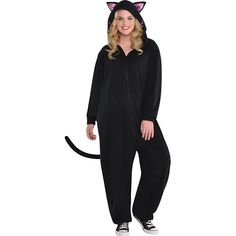 a woman wearing a black cat costume