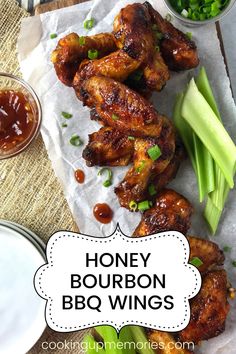 honey bourbon bbq wings with celery and ketchup on the side