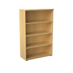 an empty wooden bookcase on a white background