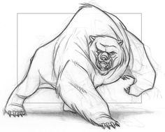 a drawing of a bear with its mouth open and it's claws out, as if