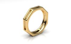 a gold ring with two squares on the outside and one in the middle, set against a white background