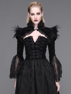 Black Vintage Gothic Short Feather Cape for Women - Devilnight.co.uk Clothing Illustration, Velvet Bolero, Feather Cape, Rock Style Outfits, Black Overcoat, Julia Stiles, Lace Shrug