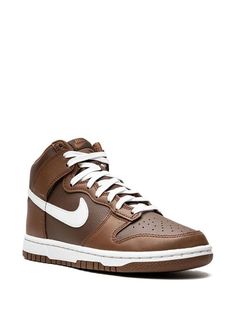 Nike Dunk High "Chocolate" Sneakers - Farfetch Chocolate Sneakers, Sneakers Brown, Nike Dunk High, Dunk High, Socks Shoes, Brown Sneakers, Sneaker Games, Swoosh Logo, Motif Design