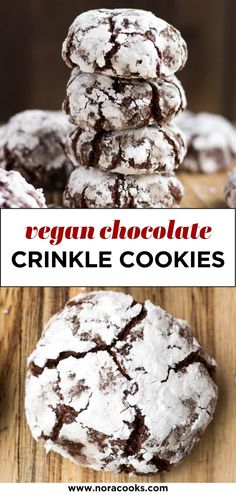 chocolate crinkle cookies stacked on top of each other