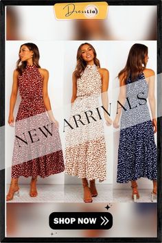 Plus Size Elegant Ladies Dress Sleeveless Collect Waist Polka Dot Long Dress Boho Dress Casual Beach Dress Women Sundress Polka Dot Summer Beach Dress, Casual Polka Dot Maxi Dress For Beach, Casual Polka Dot Sundress For Summer, Polka Dot Halter Neck Summer Dress, Polka Dot Sundress Maxi Dress For Beach, Polka Dot Sundress For Spring Vacation, Spring Polka Dot Sundress For Vacation, Summer Maxi Dress In Polka Dot, Summer Polka Dot Maxi Dress