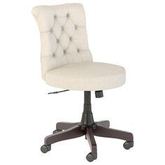 a white office chair with wheels on an isolated background