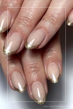 almond gold french tip nails designs French Nail Art, French Nail Designs, Glam Nails, Glitter Nail, Nail Art Ideas