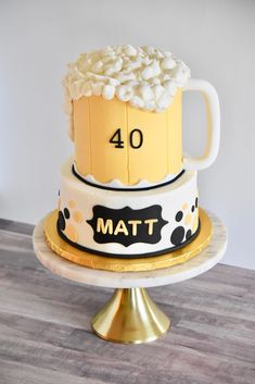 a cake that is sitting on top of a table with the number 40 on it