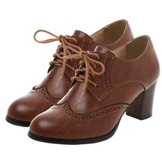 PRICES MAY VARY. [Item Type]: Retro lace-up block heel brogues shoes chunky high heels womens wingtip oxfords pumps [Main Material]: Synthetic upper,non-slip rubber sole [Heel Height]: Heel height approximately 2.56" [Item Features]: Women's stacked block high heel vintage wingtip oxfords pumps shoes, Lace up design easy slip on and off. Runs true to size, keep you comfy in all days.Available in multiple colors. [Occasion]: Women vintage oxfords pumps shoes perfect for masquerade, exhibition, wa Oxford Shoes Heels, Oxford Brogues, Oxford Style, Chunky Heel Shoes, Oxford Heels, Point Shoes, Chunky High Heels, Women Oxford Shoes, Pointed Toe Shoes