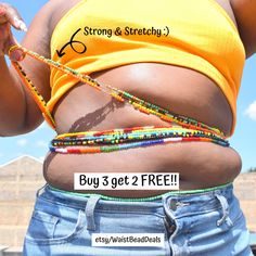 "Plus Size Waist Beads, Tie On Elastic waist beads, Waist Beads, Ghana Waist Beads, Belly Chain. Buy 3 get 2 Free, or buy 6 get 6 Free!! {There is \"NO CODE\" to get your free waist beads.. Simply purchase the 6, you will receive 12 in your package OR purchase 12 you'll receive 24} FREE SHIPPING FOR ALL ADDITIONAL WAIST BEADS IN YOUR CART. Experience True African culture with original African Waist Beads :) They are very beautiful, comfortable and very effective for waist training purposes. They Waist Beads Plus Size, Waist Beads African, Beads Waist, African Waist Beads, Waist Jewelry, Diy Bracelet Designs, Waist Beads, Crystal Healing Bracelets, No Code