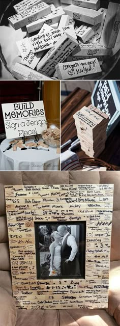 a collage of photos with words and pictures on them, including an old photo frame