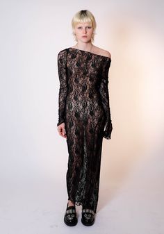 Demeter Long Sleeve Dress in Midnight Lace Black Lace Bodycon Dress, Stretch Lace Fabric, Deadstock Fabric, Asymmetric Neckline, Lace Bodycon, Lace Bodycon Dress, Off The Shoulder Dress, Long Sleeve Bodycon, Long Sleeve Bodycon Dress