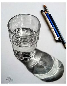 a pencil drawing of a glass with water in it