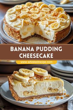 a banana pudding cheesecake on a plate