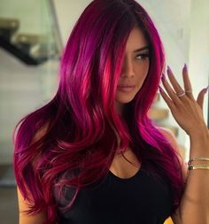 Dark Magenta Hair, Berry Pink Hair, Magenta Hair Colors, Pink Balayage, Highlight Colors, Calligraphy Flowers, Pink Purple Hair