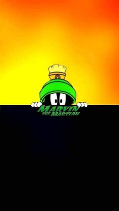 marvin the martian wallpaper with an orange sky in the background and cartoon character wearing a green hat