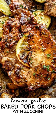 lemon garlic baked pork chops with zucchini