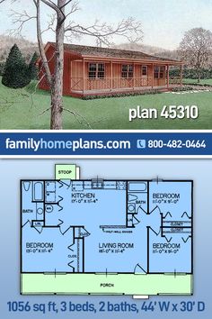 the floor plan for this house is shown in two different colors, and it has three bedroom