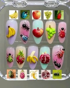 Kiwi Nails Acrylic, Summertime Nails, Mom Nails, Food Nail Art, Fruit Nails, Aesthetic Fruit, Nailinspo Nailart, Food Nails, Junk Nails