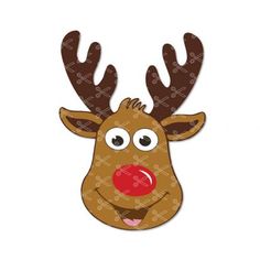 a reindeer face with red nose and antlers on it's head is shown