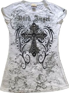 White Crew Neck Rock Style Tops, White Short Sleeve Rock T-shirt, Angel Shirt Aesthetic, Skull Shirt Y2k, Angel Tank Top, Affliction Tank Top, Goth T-shirts & Tank Tops, Angel, T Shirt