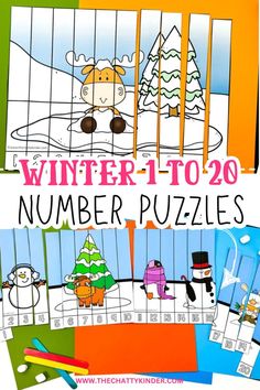 the winter to 20 number puzzles is shown in three different colors and numbers, including one with