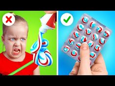 two pictures one with an image of a child and the other has toothbrushes in it