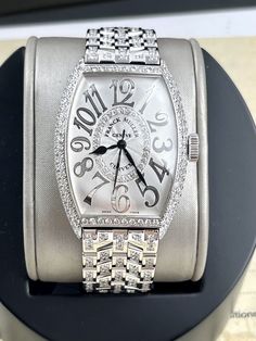 Franck Muller 5850 SC D CD 1R RELIEF 18K White Gold with Diamond Automatic Watch  | eBay Luxury Analog Diamond Watch With Round Dial, Luxury White Gold Analog Diamond Watch, Luxury Rectangular Dial Diamond Analog Watch, Franck Muller, Diamond Band, Swiss Made, Diamond Crystal, Automatic Watch, Luxury Watch