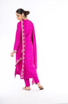 Extra-ordinary Magenta Color Handloom Ikkat and Raw Silk Salwar Kameez – Panache Haute Couture Festive Unstitched Traditional Wear, Festive Cutdana Unstitched Suit, Resham Embroidered Cotton Silk Salwar Kameez For Celebration, Designer Wear Unstitched Suit With Gota Work, Cotton Silk Salwar Kameez With Resham Embroidery For Celebration, Cotton Silk Churidar For Eid, Traditional Slub Silk Unstitched Suit For Celebration, Festive Unstitched Suit With Cutdana In Straight Kurta Style, Festive Straight Kurta Unstitched Suit With Cutdana