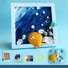 an art project with seashells and other items