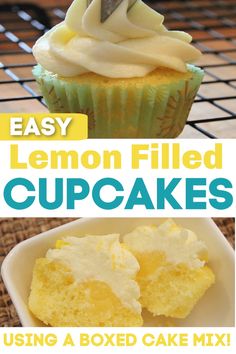 lemon filled cupcakes with white frosting on top