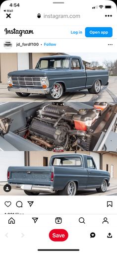 an old truck with the engine in it's flat bed is shown on instagram